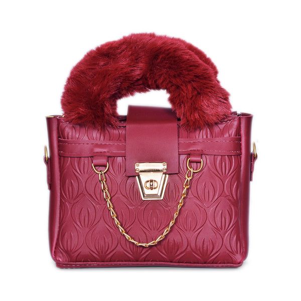 Plush Fur Top Crossbody Bag Maroon