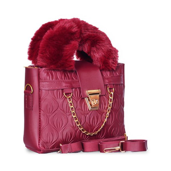 Plush Fur Top Crossbody Bag Maroon