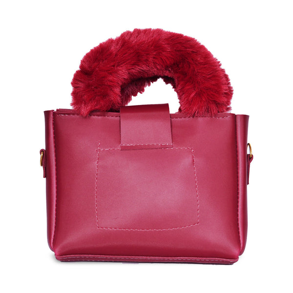 Plush Fur Top Crossbody Bag Maroon