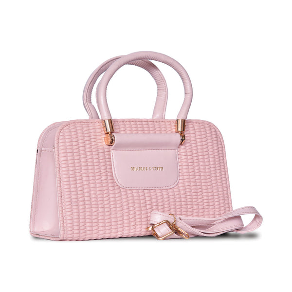 Textured Handbag with Shoulder Strap Peach