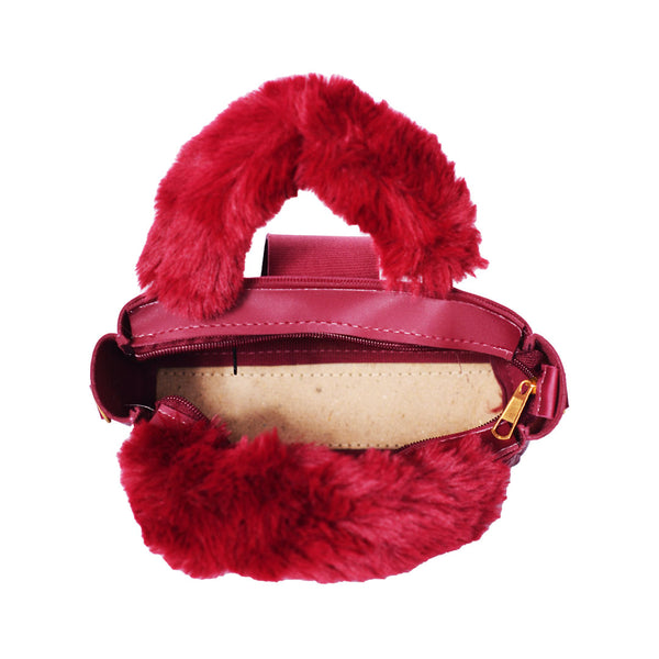 Plush Fur Top Crossbody Bag Maroon