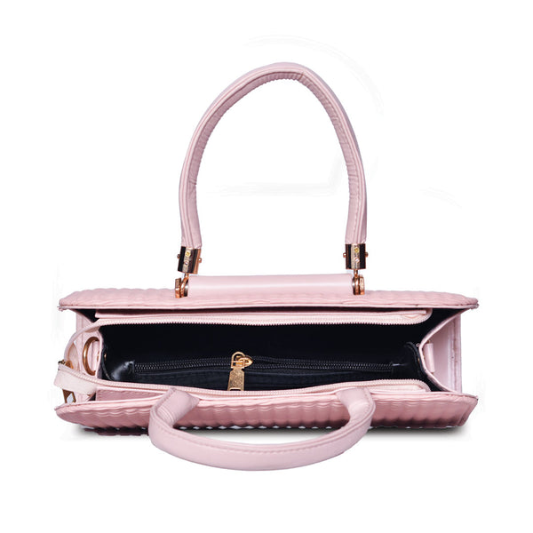 Textured Handbag with Shoulder Strap Peach
