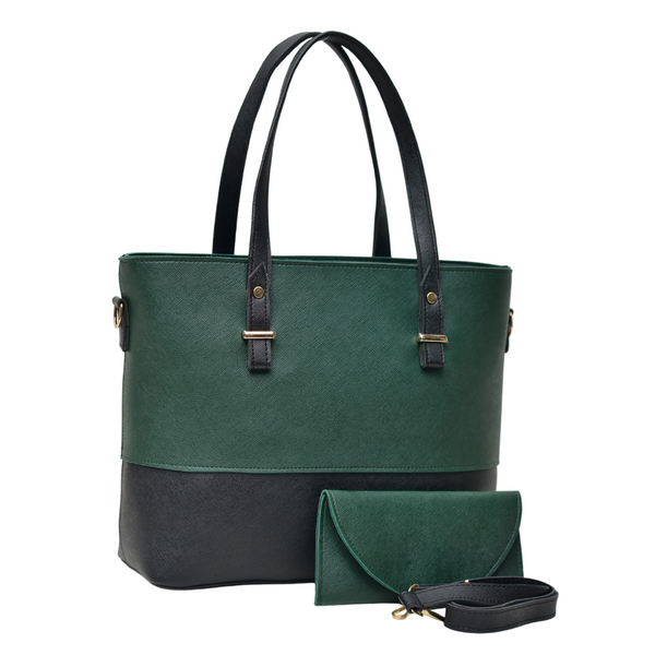 2 Pcs Signature Tote Bag Double Tone (Bottle Green & Black)