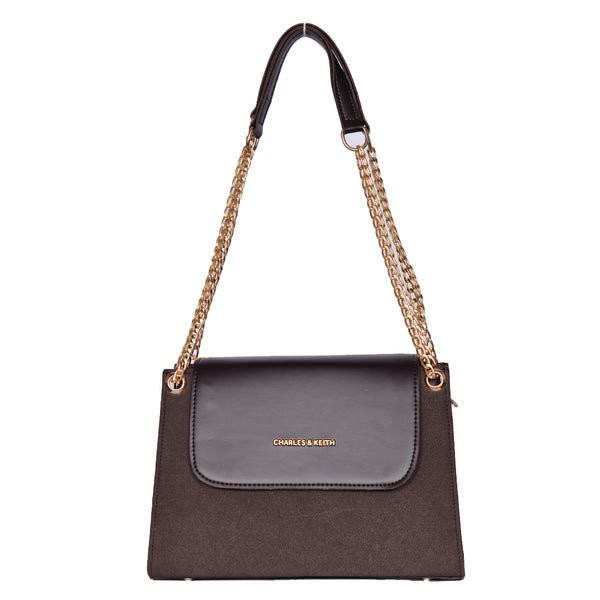 Velvet Crossbody Bag With Chain Strap  Dark Brown