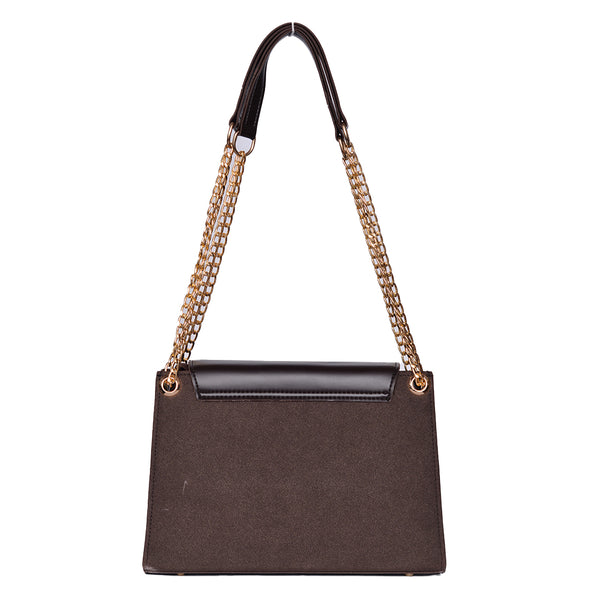 Velvet Crossbody Bag With Chain Strap  Dark Brown