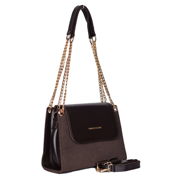 Velvet Crossbody Bag With Chain Strap  Dark Brown