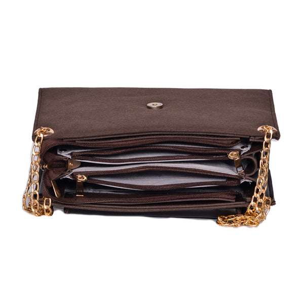 Velvet Crossbody Bag With Chain Strap  Dark Brown