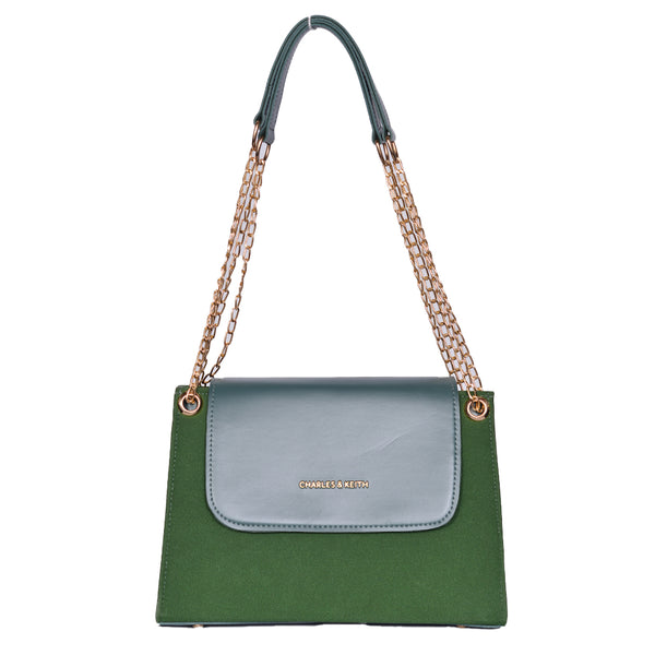 Velvet Crossbody Bag With Chain Strap GREEN