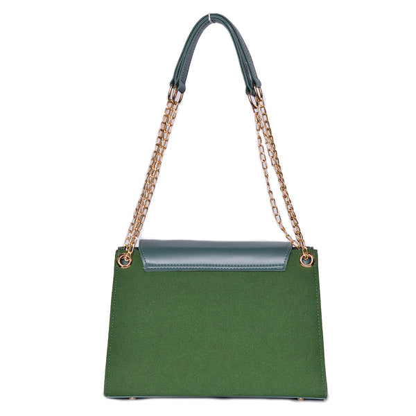 Velvet Crossbody Bag With Chain Strap GREEN