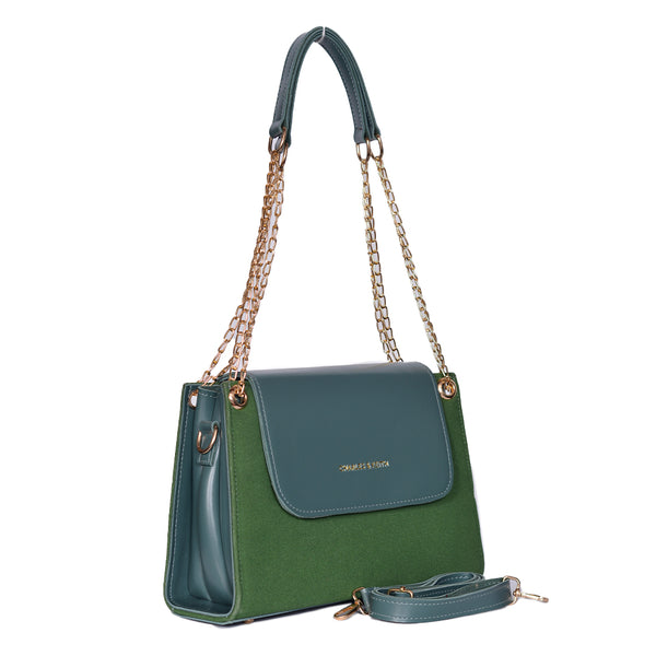 Velvet Crossbody Bag With Chain Strap GREEN