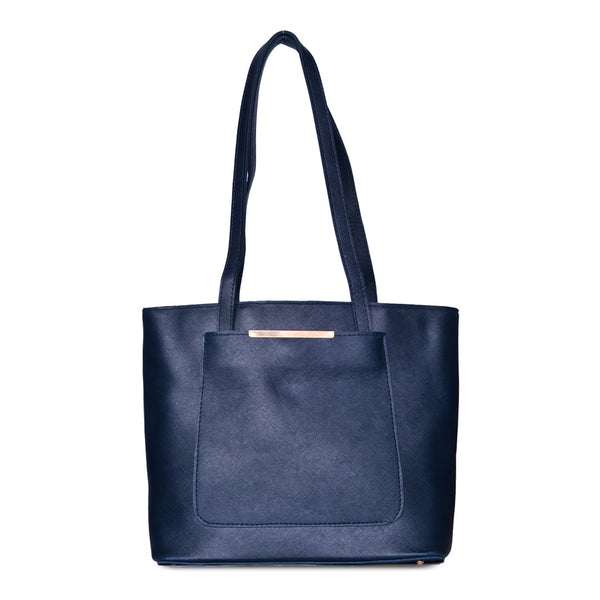 Teal Luxe Structured Tote Bag Navy blue