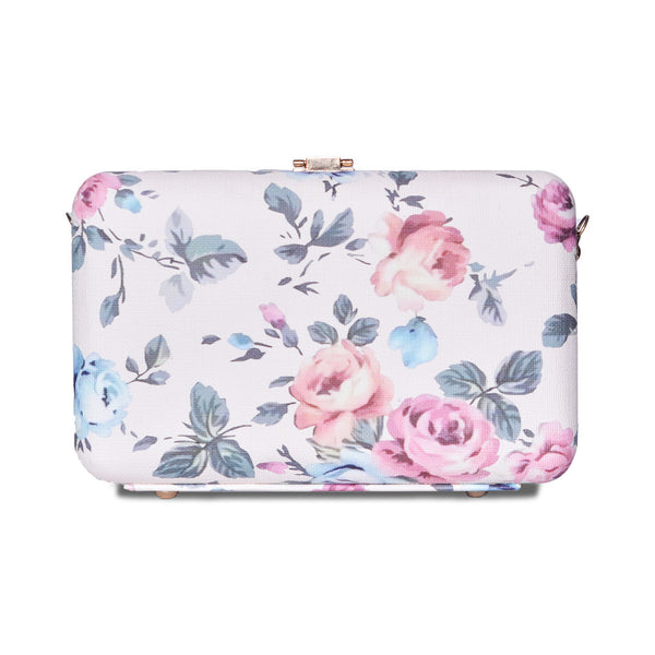 Butterfly Print Box Clutch White