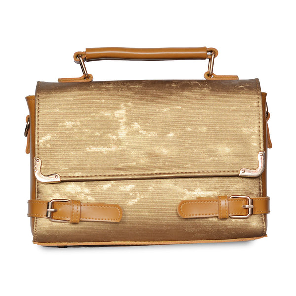 Top Handle Crossbody Bag with Adjustable Wide Strap Gold