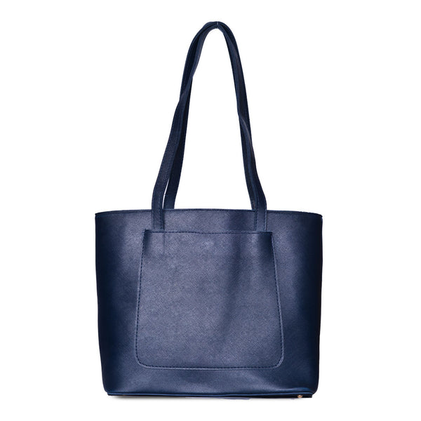 Teal Luxe Structured Tote Bag Navy blue