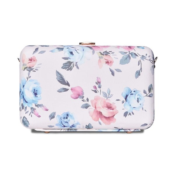 Butterfly Print Box Clutch White