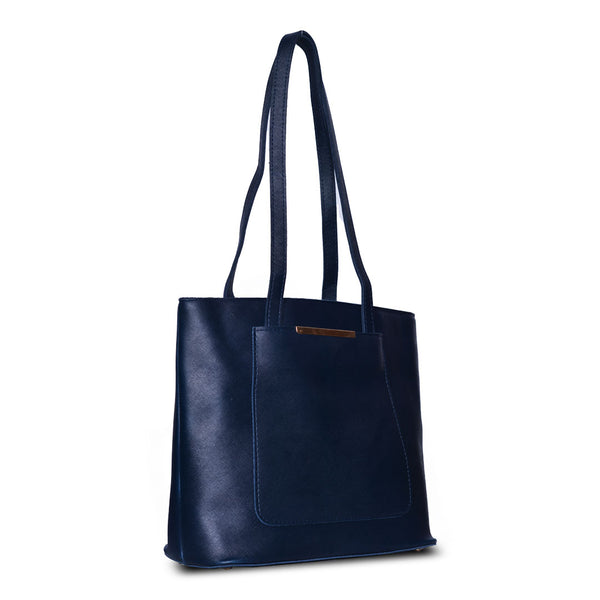 Teal Luxe Structured Tote Bag Navy blue