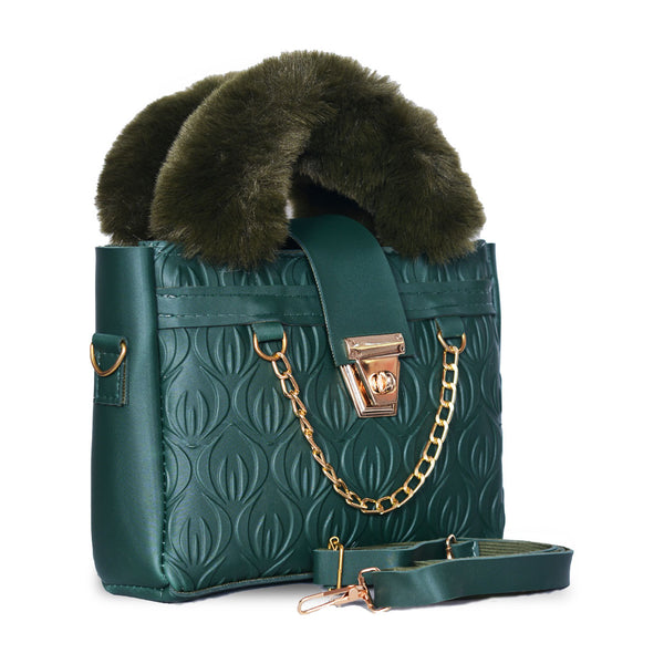 Plush Fur Top Crossbody Bag Green