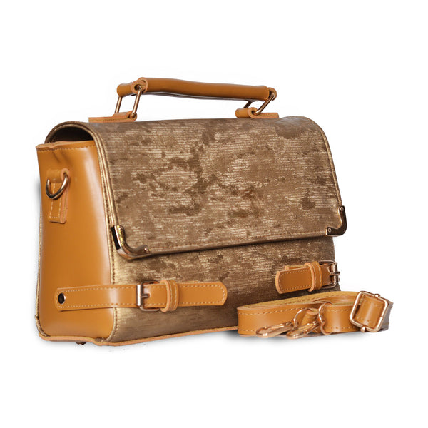 Top Handle Crossbody Bag with Adjustable Wide Strap Gold