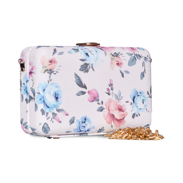 Butterfly Print Box Clutch White