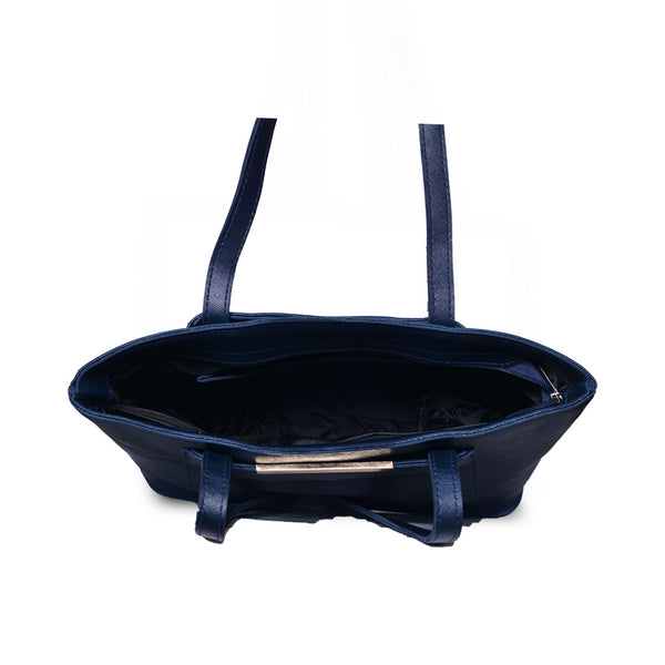 Teal Luxe Structured Tote Bag Navy blue