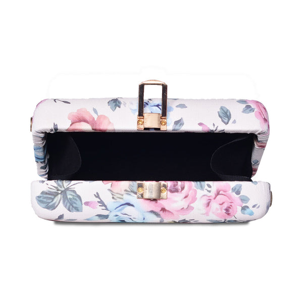 Butterfly Print Box Clutch White