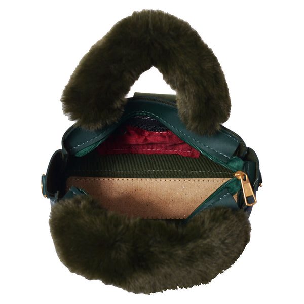 Plush Fur Top Crossbody Bag Green