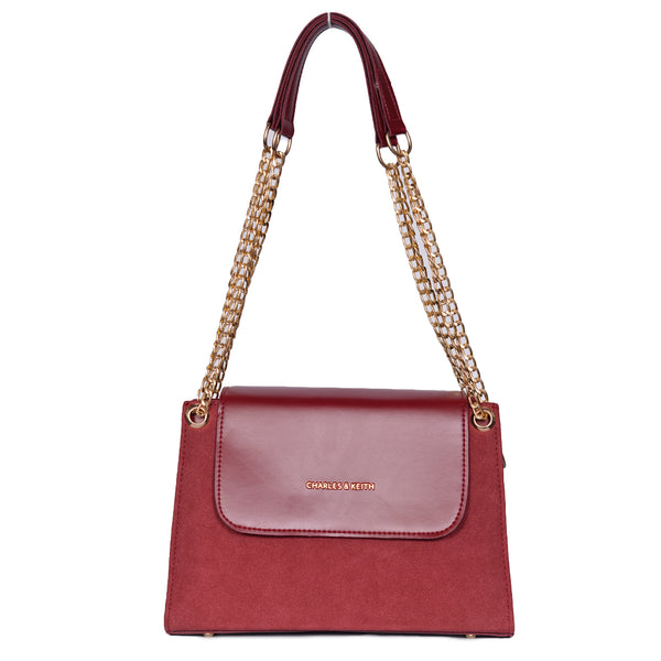 Velvet Crossbody Bag With Chain Strap  Maroon