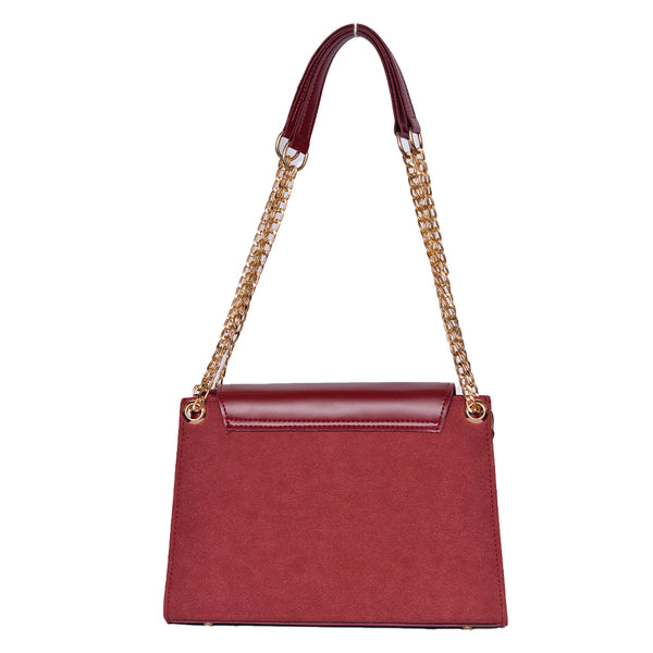 Velvet Crossbody Bag With Chain Strap  Maroon