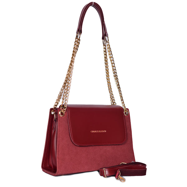Velvet Crossbody Bag With Chain Strap  Maroon