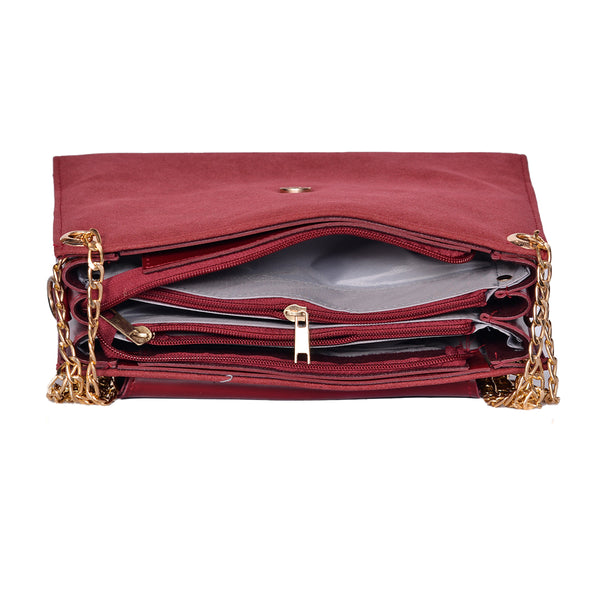 Velvet Crossbody Bag With Chain Strap  Maroon