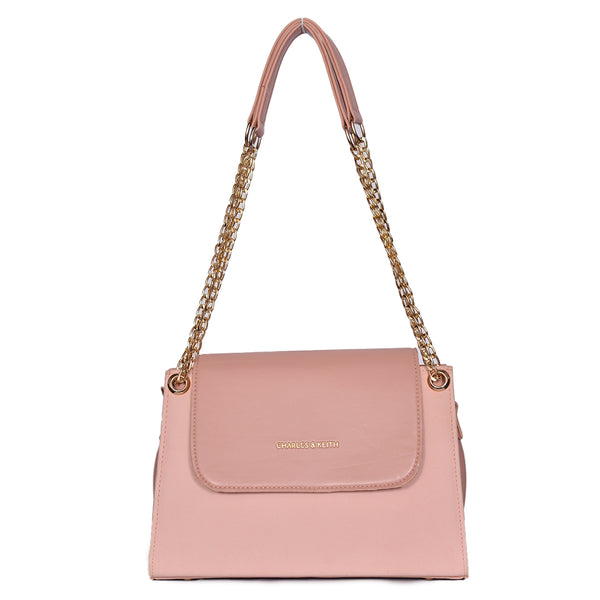 Velvet Crossbody Bag With Chain Strap Pink