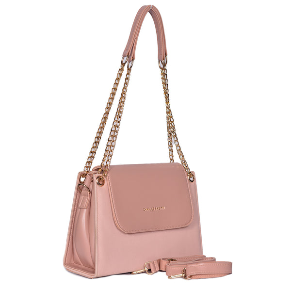 Velvet Crossbody Bag With Chain Strap Pink