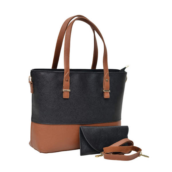 2 Pcs Signature Tote Bag Double Tone (Black & Mustard Brown)