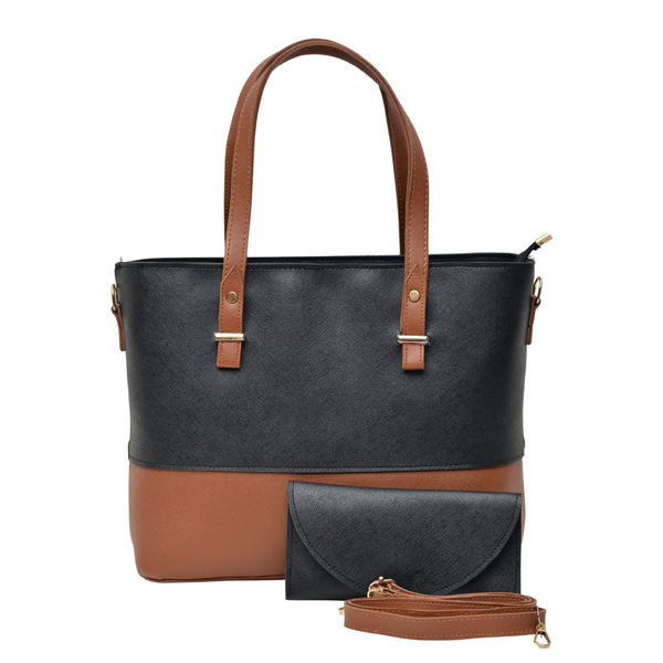 2 Pcs Signature Tote Bag Double Tone (Black & Mustard Brown)