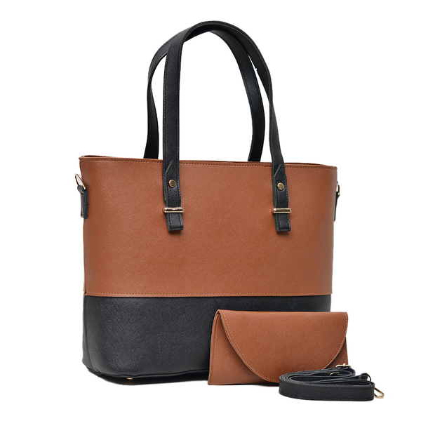 2 Pcs Signature Tote Bag Double Tone (Mustard Brown & Black)