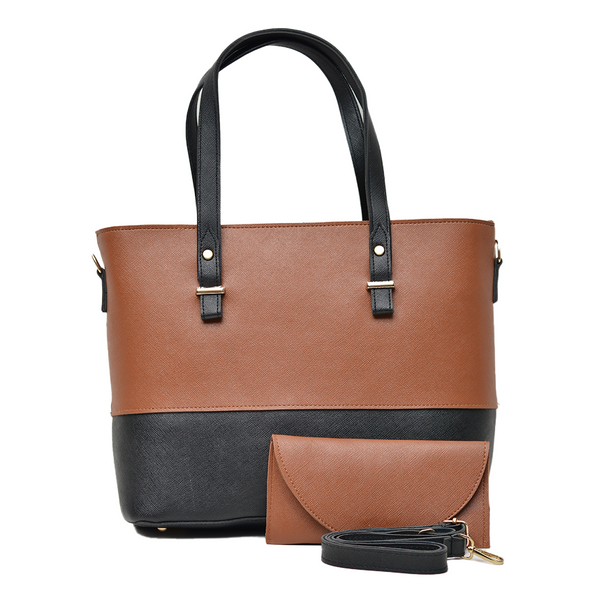 2 Pcs Signature Tote Bag Double Tone (Mustard Brown & Black)