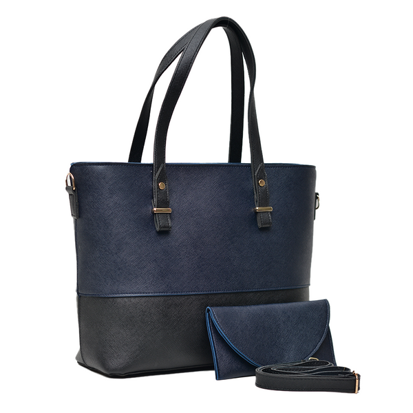 2 Pcs Signature Tote Bag Double Tone (Navy Blue & Black)