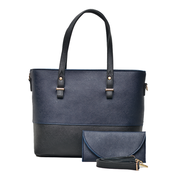 2 Pcs Signature Tote Bag Double Tone (Navy Blue & Black)