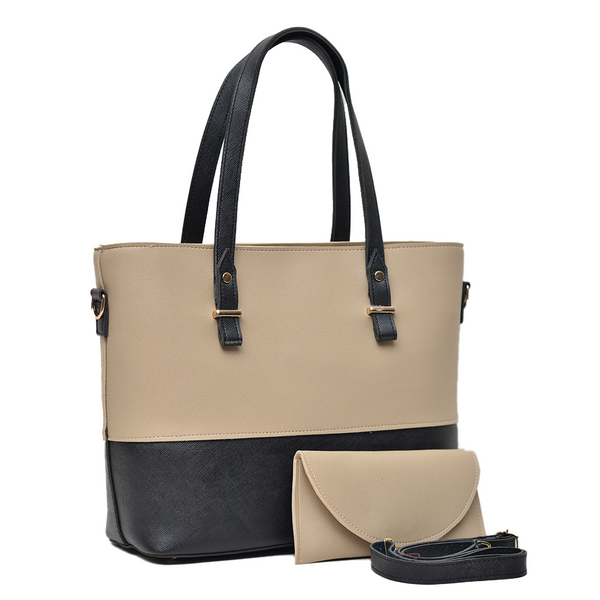 2 Pcs Signature Tote Bag Double Tone (Skin & Black)