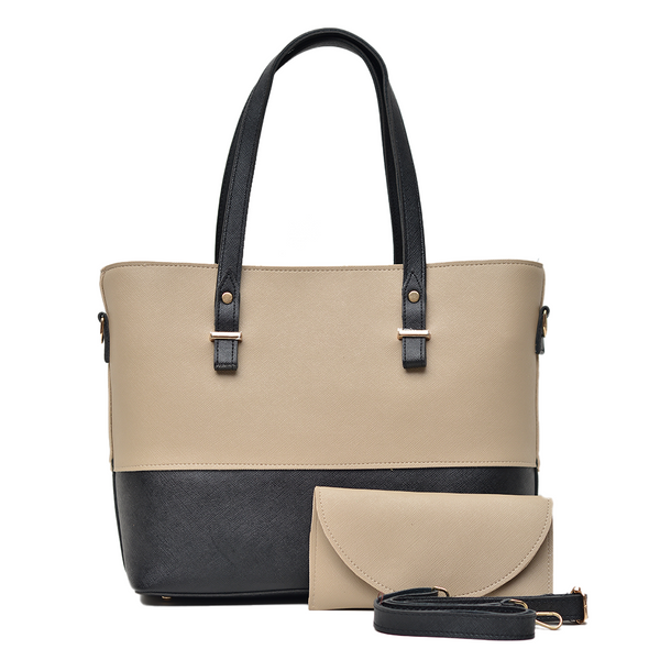 2 Pcs Signature Tote Bag Double Tone (Skin & Black)