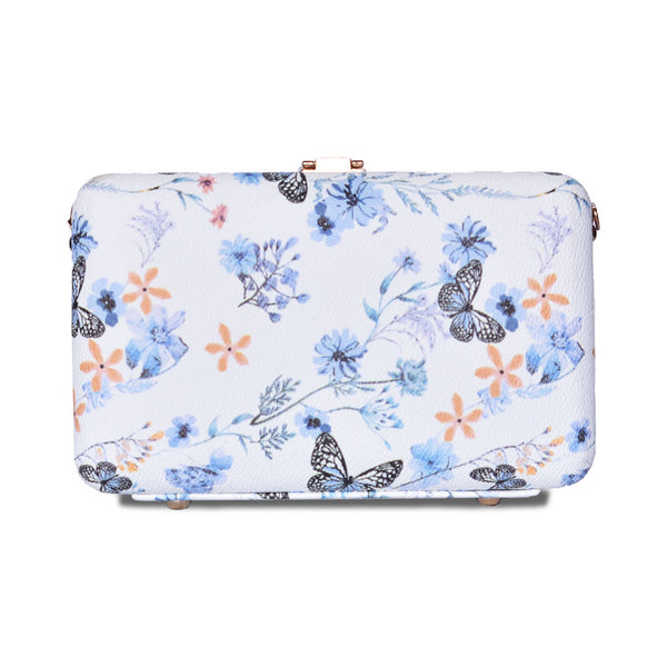 Butterfly Print Box Clutch Sky blue