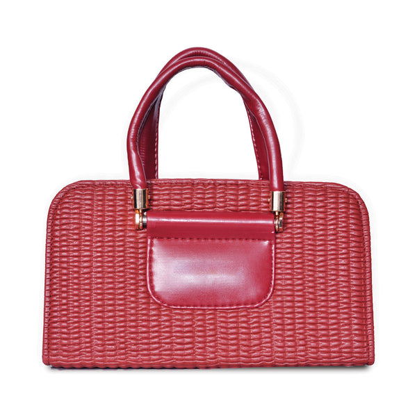 Textured Handbag with Shoulder Strap Maroon