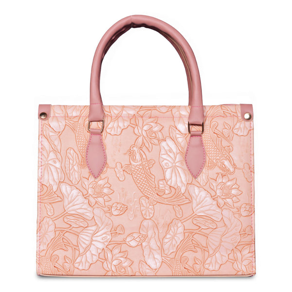 The Lotus Embossed tote bag Peach