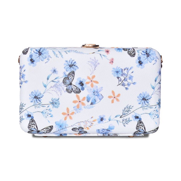 Butterfly Print Box Clutch Sky blue