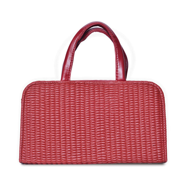 Textured Handbag with Shoulder Strap Maroon