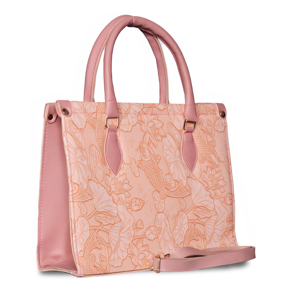 The Lotus Embossed tote bag Peach