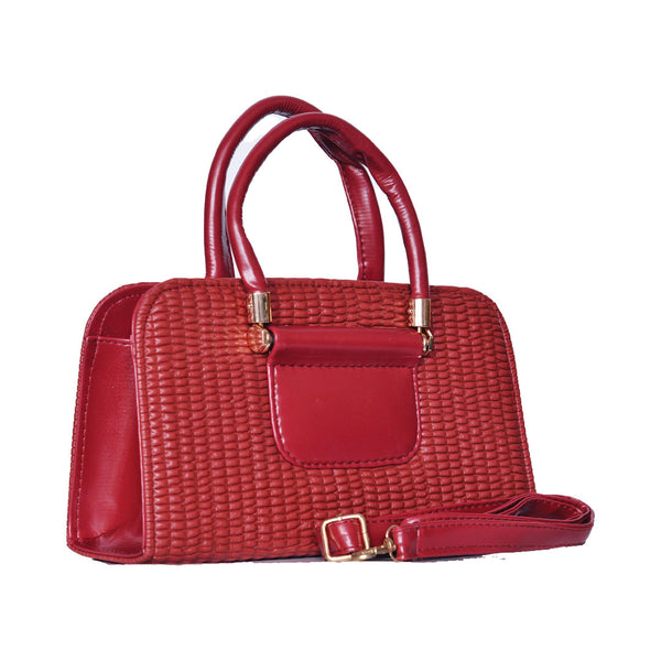 Textured Handbag with Shoulder Strap Maroon