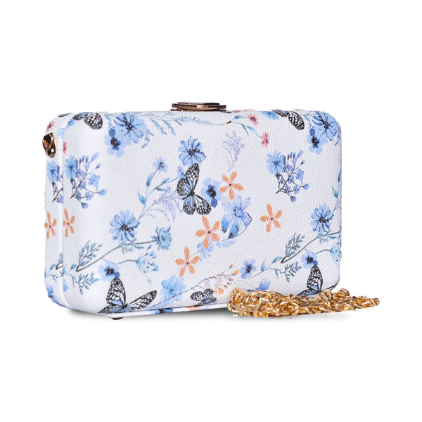 Butterfly Print Box Clutch Sky blue