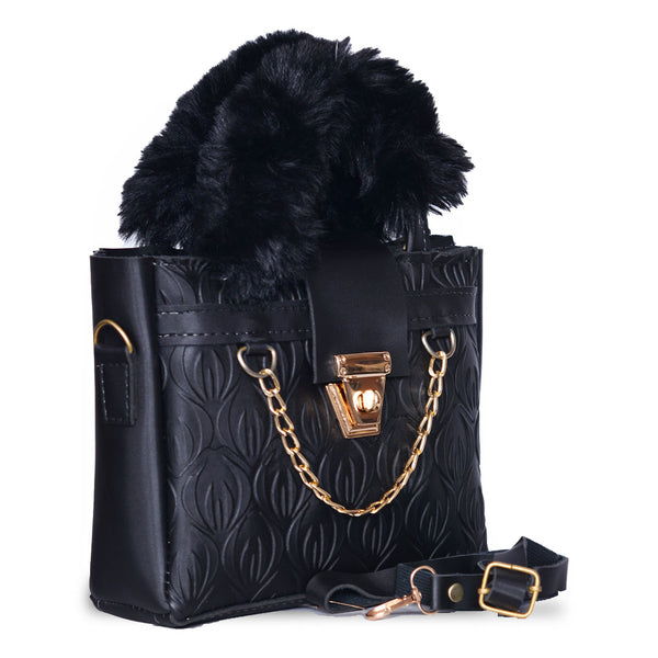 Plush Fur Top Crossbody Bag Black