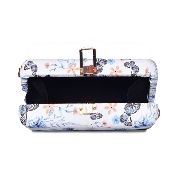 Butterfly Print Box Clutch Sky blue